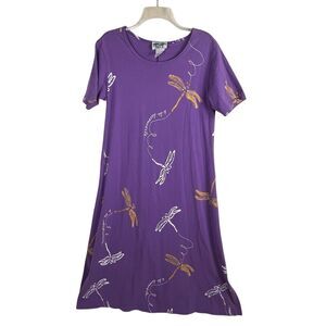 Vintage Coconut Bay Dragonfly Dress Small Purple Gold Cotton Vacation Comfy